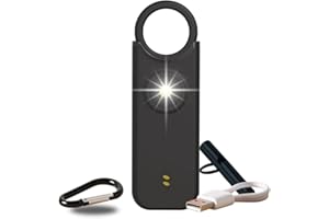 VOLTEK Kit fischietto e allarme personale (nero) donna difesa + rilevatore porta e finestra autodifesa auto allarme mini autonomo + fischietto di emergenza personale lampada potente 135 dB USB-C