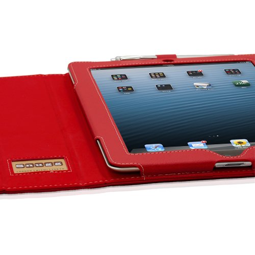 iPad 4 und 3 Hülle (Rot Leder ), Snugg - Smart Case mit lebenslanger Garantie + Sleep / Wake Funktion