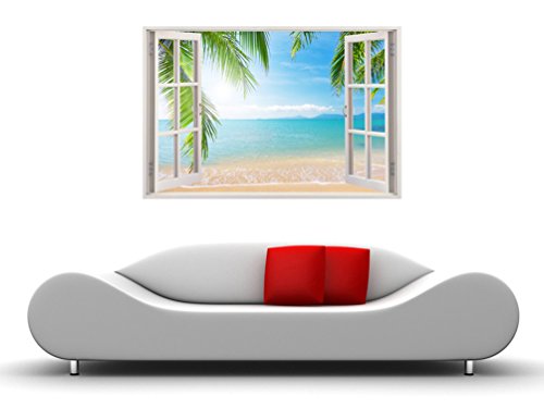3D-Wandbild Geöffnetes Fenster – großformatig aus hochwertigem Vinyl – wiederverwendbar – 85 x 115 cm – Wandaufkleber – Wandgemälde für Wand – Hochwertige Aufkleber – Wandtattoo Fenster - 4