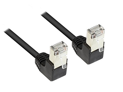 Patchkabel, Cat. 5e, F/UTP, schwarz, beidseitig 90° nach unten gewinkelt, 0,25m, Good Connectio