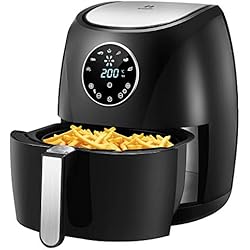 Habor Friteuse sans Huile Écran Tacile & Recette Fournie Friteuse à Air Électrique, Cuiseur à friteuse à Air Profond, 7-en-1 Programmes, Panneau de Commande à Cristaux Liquides 3,5 L,1400 W, Noir