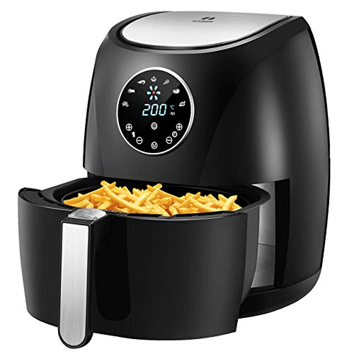 Habor Friteuse sans Huile Écran Tacile & Recette Fournie Friteuse à Air Électrique, Cuiseur à friteuse à Air Profond, 7-en-1 Programmes, Panneau de Commande à Cristaux Liquides 3,5 L,1400 W, Noir
