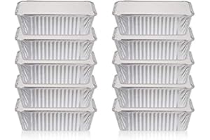EURO CLASSIC Pack of 10 Rectangular Aluminum Container Pans with Lids ~ Foil Trays with Lids ~ Good for Baking, Cooking, Storing and Freezing ~ Small Loaf Size 19.5.cm x 10.5cm (7.6inch x 4.1inch)