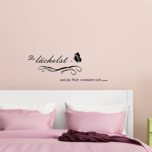 greenluup® Wandtattoo Sprüche Buddha Glück Motivation in Schwarz mit Schmetterling Wohnzimmer, Küche, Schlafzimmer, Büro, Praxis, Laden - 3