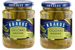 2 Gläser Krakus polnische Salz-Sauergurken 630g Knackig-frischer Snack für Brotzeit und Snack-Pause/Ogorki kiszone