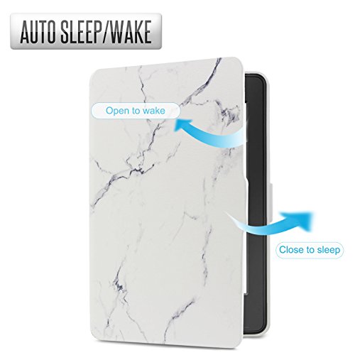 Infiland Amazon Kindle Paperwhite Litchi Falte Case Hülle – Ultra Slim Leder Schutzhülle Tasche hülle Case für Amazon Kindle Paperwhite (geeignet für alle Vorgängermodelle von 2012, 2013, 2014 und den neuen Kindle Paperwhite 2015 mit 300 ppi-Display, 6″ Bildschirm, und integrierter Beleuchtung), Mit Auto-Sleep / Wake-up-Funktion, Marmor - 4