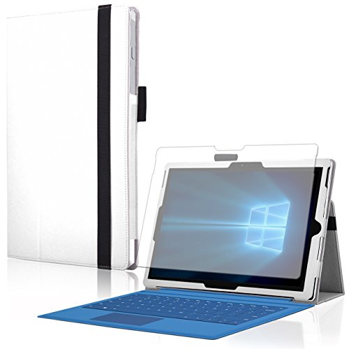 Microsoft Surface Pro 4 Cover Tasche mit praktischer Stand Funktion Case aus robustem Kunstleder und zusätzlicher Displayschutz Glas kombiniert Schutz und Design für Ihr Microsoft Surface Pro 4 Hülle Case in Weiss von UC Express®