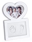 Click & Clay - Baby Hand- und Fußabdruck Set, Ideal als Geschenk zur Babyparty oder Taufe, Bilderrahmen in Herzform, Weiß