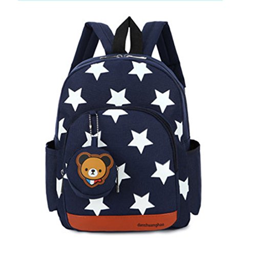Gwell Sac à Dos Enfant Sac Maternelle Fille Garçons Motif étoile avec Pendentif Ours Bleu foncé