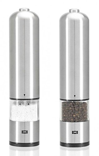 Melissa elektrische LED Pfeffermühle / Gewürzmühle 2er Set aus Edelstahl, Einhandbedienung