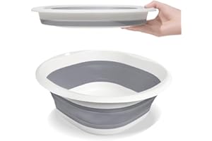 HAOYUAN 5L Collapsible Washing Up Bowl - Folding Hand Wash Basin, Plastic Washing Up Bowl, Retractable Water Storage Basin, Portable Food Storage Camping Bowls, Multipurpose Outdoor Travel Basins (M Grey)