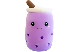 Herbests Bubble Tea Plüschtier, 24CM Boba Kuscheltier Milchtee tasse Kissen Gefüllte Plüsch Spielzeug Obst PlüschKissen Weiches Schlafkissen Geburtstagsgeschenk für Kinder Erwachsene, Traube lächeln