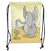 Produktbild Drawstring Backpacks Bags,Elephant,Elephant Bathing Mouse with Trunk in The Desert Cartoon Animal Print Kids Decor Decorative,Grey Yellow Cream Soft Satin,5 Liter Capacity,Adjustab