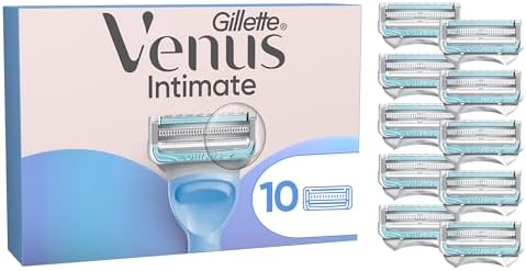Gillette Venus Lamette Donna per Rasoio Donna Parti Intime, 10 Lamette di Ricambio per Rasoio Parti Intime, per i Peli e la Pelle della Zona Intima, con Barra Anti-irritazioni