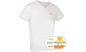 Durchbräunendes V-Ausschnitt Shirt für Herren von TanMeOn, Unter dem T-Shirt braun werden, Farben: Weiss, Blau oder Grau