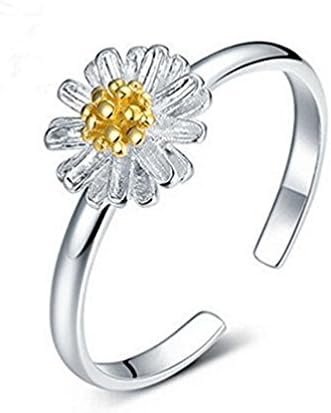 CS PRIORITY Jewelry Daisy Sunflower Opening Ring Silver Plated Ring for Women Ladies