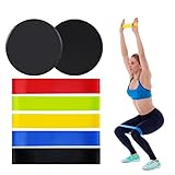Bande de Resistance et Disques glisseurs,5 Bandes Elastiques et 2 Core Sliders fitness, Accessoires de sport Portable pour Yoga la Maison Gym et Musculation Crossfit Récupération Pilates
