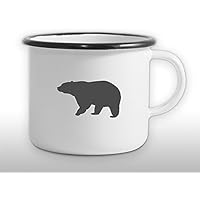 The Manufacture Bär Tier Grizzly Emaille Becher Tasse als Geschenk, weiß Outdoor Ausstattung