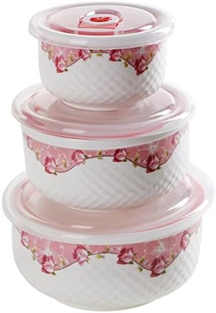 Country House 3-Piece Vacuum Lid Porcelain Food Container Storage Container Bowl Vintech