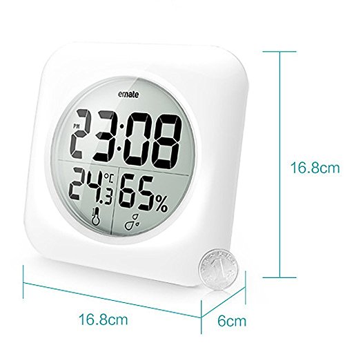 BOOMYOURS Badezimmer-Uhr mit digitalem Thermometer und Saugnapf, wasserdicht - 2