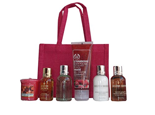 Romance Bath & Body Gift Set With Molton Brown Gold Oudh, Eucalyptus, Gingerlily, Coco De Mer, Body Shop Strawberry Body Polish And A Yankee Candle
