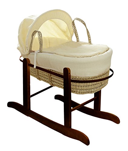 Kinder Valley Waffle on Palm Moses Basket and Walnut Rocking Stand Bundle (Cream)