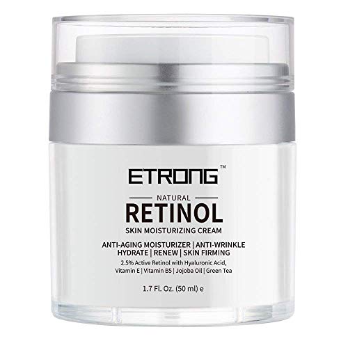 Crema hidratante de retinol, ETRONG, antiarrugas, para la noche y el día de la cara y el ojo con 2,5% retinol, hialurónico, vitamina E y aceite de jojoba
