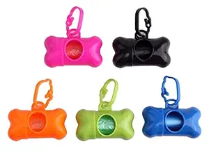 LIUSM 5 PCS Bone Shaped Poop Bag Dispenser Pet Waste Disposal Bag Dispenser with Waste Bag (Random Color)