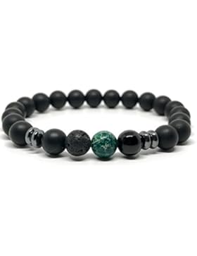 GOOD.designs Chakra Perlenarmband aus Onyx und Lavastein Natursteinperlen, Energiearmband mit bunter Jaspis Perle...