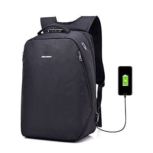 Preisvergleich Produktbild Diebstahlsicherer wasserdichter Laptop-Rucksack, breathable Polyester mit USB, der Schnittstelle auflädt Sport-Spielraum-Rucksack Art und Weise, die Rucksack-Unisexschultasche wandernd, schwarz, blau, grau, purpurrot ( Color : Black )