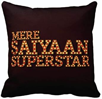 YaYa cafeYaYa cafe Valentine Gifts for Husband Mere Saiyaan Superstar Love Cotton Cushion Cover, 16x16 inches (Black)