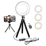 Dimmbare LED Ring Licht. Drei verschiedene Lichtfarben und mehr als 10 verschiedene Helligkeitsstufen: weißes Licht, warmes Licht sowie natürliches Licht das in der Helligkeit verstellbar ist je nach Bedarf