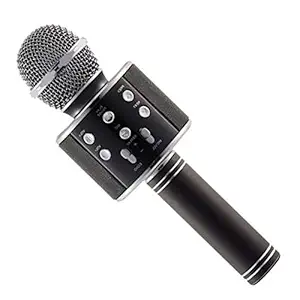 VIL WS-858 Advance Handheld Wireless Singing Mike Multi-Function Bluetooth Karaoke Mic with Microphone Speaker for All Smart Phones (Black)