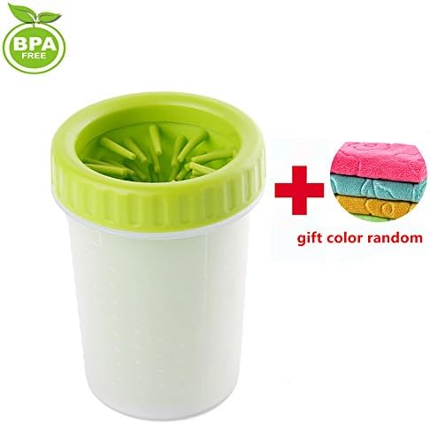 Portable Dog Paw Cleaner Pet Cleaning Brush Cup Dog Foot Cleaner | Soft Silicone Brushes for Cleaning Grooming Dirty Pet Paws for Muddy Rainy Days (S, Green)