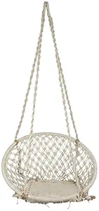 Proniks Cotton Swing Hand Crafted Chair/Hammock/Jhula with Hanging Accessories (147 cm X 57 cm X 43cm, 100 kg Capacity, White)