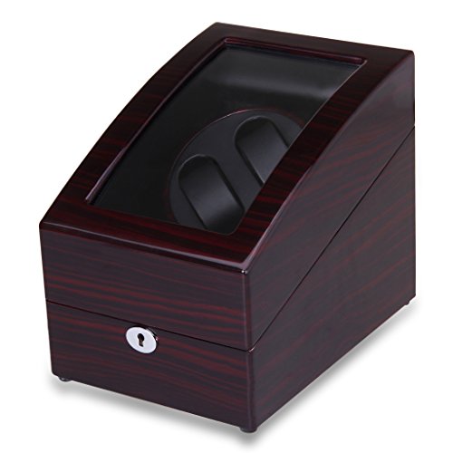 Excelvan Automatic Watch Winder Dual Watch Winder with Extra 3 Leather Storage Case Handmade Wooden Watch Box, 4 Modes Rotation Timer Function - Brown