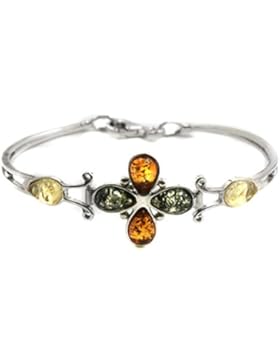 Armband Sterling Silber 925 Blumendesign mehrfarbiger Bernstein 17 cm