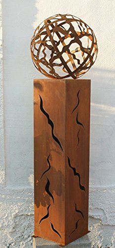 Rostsäulen Fackel 100 cm mit Muster Gartenkugel Feuerkugel Rostkugel