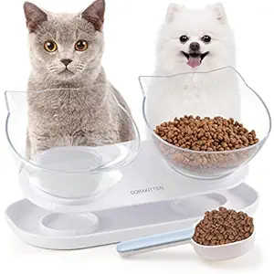 Outgeek Cat Bowl, Kitten Food Bowls Pet Water Feeding Bowl Double Cats Dog Bowl Raised Double Kitten Dishes 15? Inclined Platform Cat Feeder Cat Holder Bowl with Stand for Cats and Small Dogs