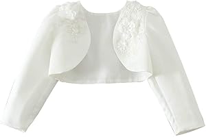 Mud Kingdom Girls Bolero Floral Lace Formal Shrug Wedding Long Sleeve Cardigan Solid