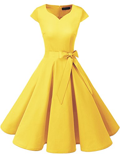 DRESSTELLS Version 6.0 Vintage 1950's Robe de soirée Cocktail rétro Style années 50 Manches Courtes, Citron L