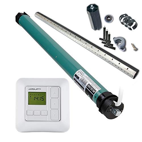 JULIUS MAYER Motor tubular electromecánico JM35-100 (10Nm | SW40) para persianas + JAROLIFT Sevenlogic Comfort Reloj conmutador + SW40 Set para cajones externos hasta 115 cm