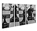 Produktbild Leinwandbild 3 Tlg. Sport Schach Spiel Schachbrett schwarz weiß Leinwand Bild Bilder Holz fertig gerahmt 9R844, 3 tlg BxH:120x80cm (3Stk 40x 80cm)