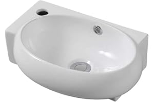 DB DUROVIN BATHROOMS Durovin Bathrooms Ceramic Basin - Wall Hung or Counter Top Mount Sink - Single Corner Tap Hole with Overflow - 420 x 280 x 150mm (WxDxH)