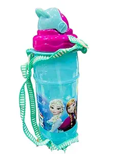 Azotiquee Sea Green Water Bottle with Straw for Kids for Milk/Juice/Water/Soft Drinks (500 Ml)