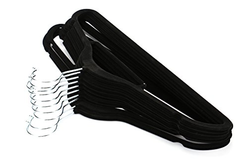 Tosnail 20 Stück Kleiderbügel mit Hosenstange Anti-Rutsch Flordecke Schwarz Samt - 2