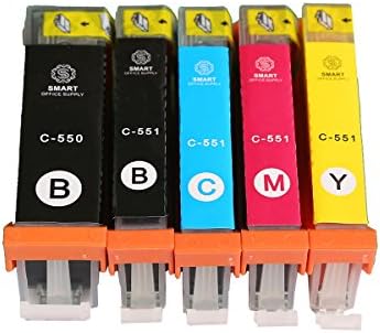 5 pack Canon CLI-551XL Compatible Ink Cartridges Replacement For Canon CLI-551XL / PGI-550XL Pixma MG5450 MG5550 MG6350 MG6450 MG5650 MG6650 MX725 MX925 IP7150 iP7250 Printers Smart Office Supply