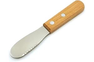 Dyda6 - Coltello da Burro con Manico in Legno, spatola Professionale in Acciaio Inox con Bordo seghettato, Ideale per Applicare Burro, Formaggio, marmellata, Silver, Taglia Libera