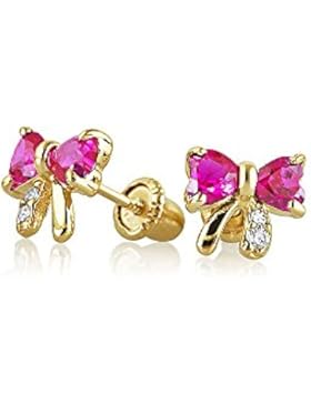 Bling Jewelry Gold 14K simulierten Pink Ruby CZ Bogen Baby Screwback Ohrringe