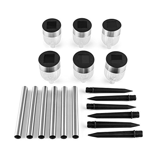 oneConcept • Tulipan • Außenleuchten • Solarleuchten Garten • Wegeleuchten • LED • 6er Set • Tulpenform • Stecklampen • geeignet für alle Außenanlagen • spritzwassergeschützt nach IP44 • Solar-Akku-Betrieb • gebürsteter Edelstahl • Erdspieß • schwarz-silber - 3